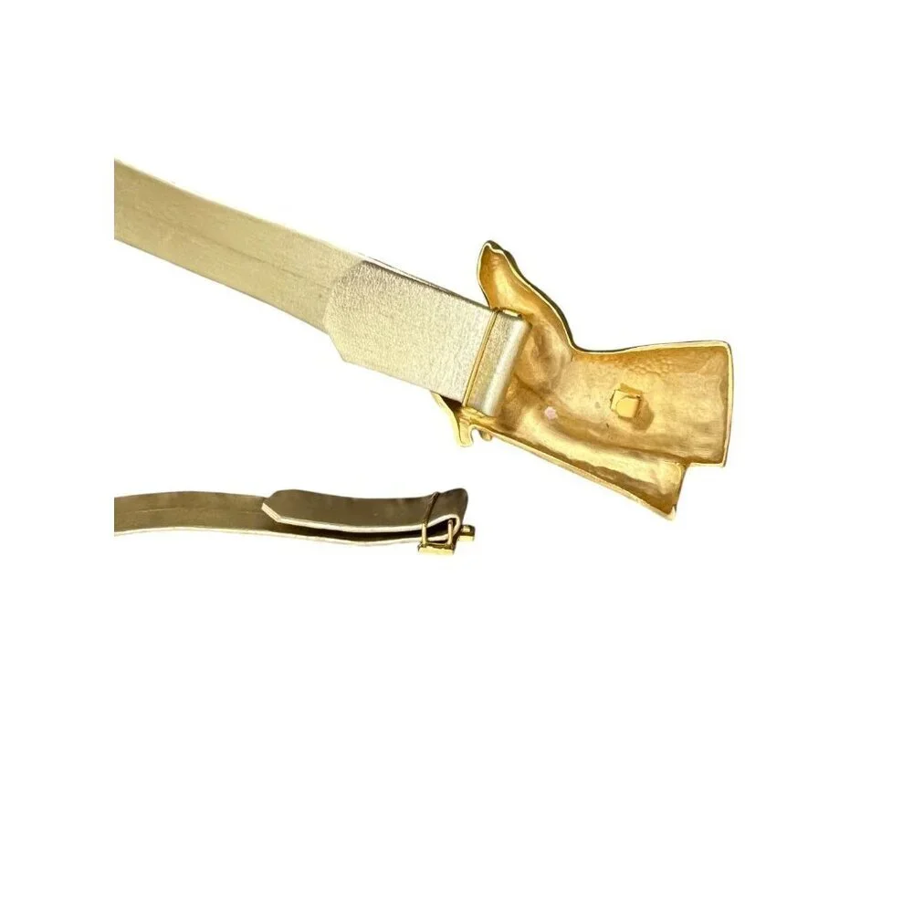 Giraffe Statement Belt Gold Leather 37 inch Double Giraffe Head